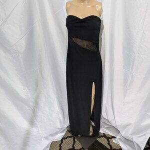 Lulus Women's M Elegant Icon Black Mesh Strapless Slit Maxi Dress **